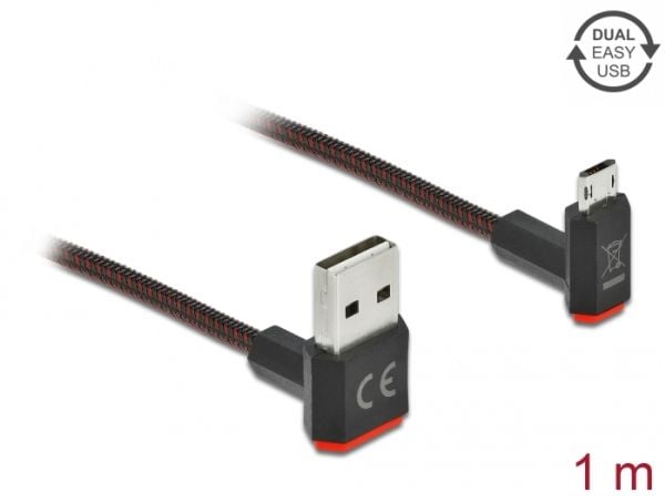 Delock Easy - USB-kabel - USB (hann) opp/ned-vinklet, vendbar til Micro-USB type B (hann) opp/ned-vinklet, vendbar - USB 2.0 - 1 m - svart