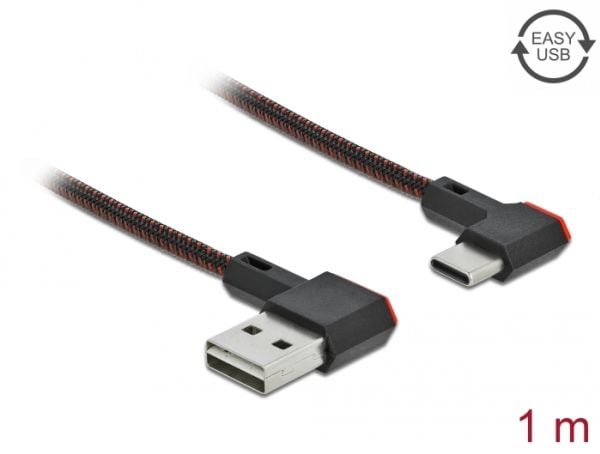 Delock Easy - USB-kabel - USB (hann) venstre/høyre-vinklet, reversibel til 24 pin USB-C (hann) venstre/høyre-vinklet, reversibel - USB 2.0 - 1 m - ...