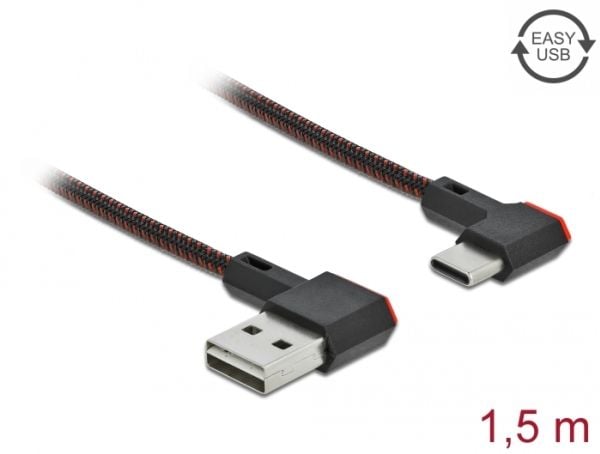 Delock Easy - USB-kabel - USB (hann) venstre/høyre-vinklet, reversibel til 24 pin USB-C (hann) venstre/høyre-vinklet, reversibel - 1.5 m - svart