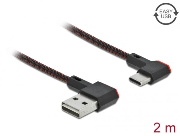 Delock Easy - USB-kabel - USB (hann) venstre/høyre-vinklet, reversibel til 24 pin USB-C (hann) venstre/høyre-vinklet, reversibel - USB 2.0 - 2 m - ...