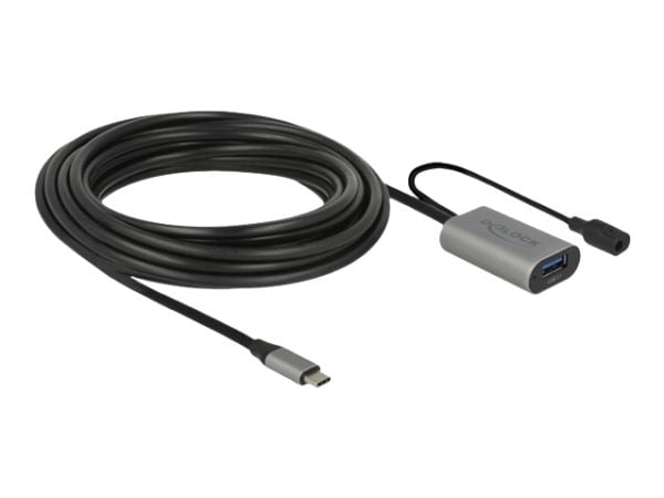 Delock - USB-jatkojohto - USB-C (uros) DC-liitäntään, USB Type A (naaras) - USB 3.1 Gen 1 - 5 m - harmaa, musta