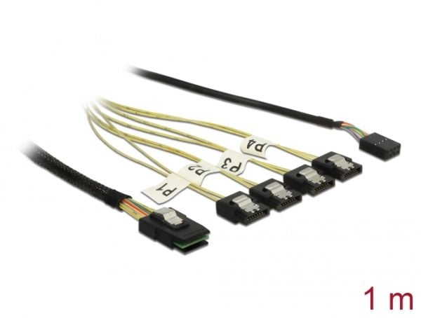 Delock - SAS intern kabel - SAS 6Gbit/s - Mini SAS (SFF-8087) til SATA, sidebånd - 1 m