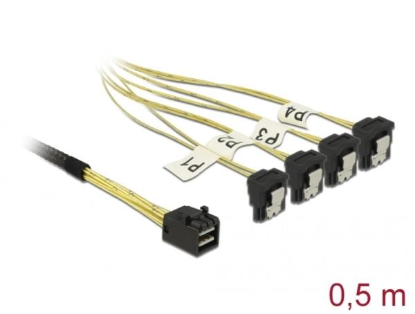 Delock - SATA/SAS-kabel - SAS 6Gbit/s - 4 x Mini SAS HD (SFF-8643) (P) til SATA (R) vinklet - 50 cm
