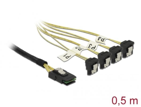 Delock - SATA/SAS-kabel - SAS 6Gbit/s - Mini SAS (SFF-8087) (P) til SATA (R) vinklet - 50 cm