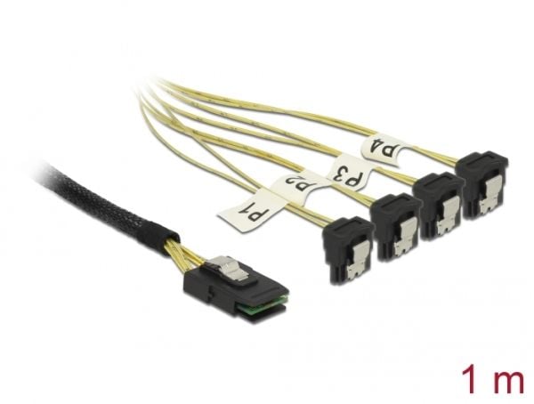 Delock - SATA/SAS-kabel - SAS 6Gbit/s - Mini SAS (SFF-8087) (P) til SATA (R) vinklet - 1 m