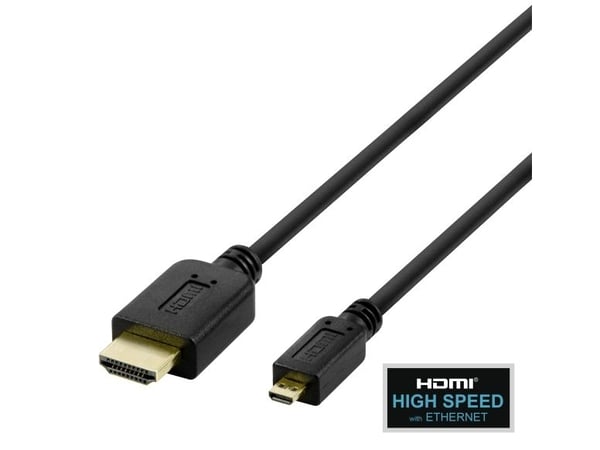 Deltaco High speed HDMI till micro-HDMI-kabel med Ethernet, 2 m, svart, 2 m, HDMI Typ A (standard), HDMI Typ D (micro), 3840 x 2160 pixlar, 18 Gbit...