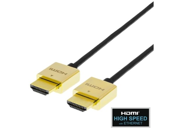Deltaco Ultratunn höghastighets-HDMI-kabel med Ethernet, 2 m, svart/guld, 2 m, HDMI typ A (standard), HDMI typ A (standard), 3840 x 2160 pixlar, 18...