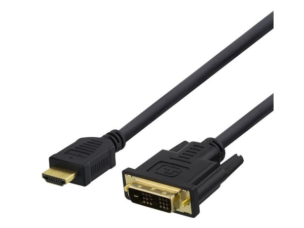 Deltaco HDMI / DVI-D-kaapeli, 2 m, musta, 2 m, HDMI-tyyppi A (vakio), DVI-D, 1920 x 1080 pikseliä, Musta