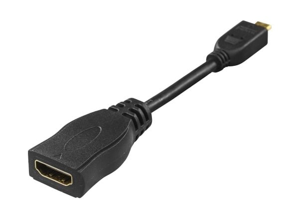 Deltaco HDMI - micro HDMI adapter, 0.1m, black, 0,1 m, HDMI Type A (Standard), HDMI Type D (Mikro), 3840 x 2160 piksler, Svart