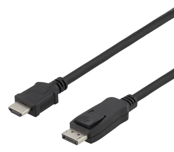 Deltaco DisplayPort / HDMI -kaapeli, 1 m, musta, 1 m, DisplayPort, HDMI, Uros, Uros, Suora