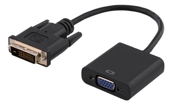 DELTACO - Videokort - DVI-D (hane) till 15 pin VGA (hona) - 15 cm - aktiv, stöd för 1920 x 1200 vid 60 Hz - svart