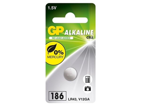 GP Batteries Alkaline Cell 186, Engangsbatteri, Alkalinsk, 1,5 V, 1 stykker, Rustfritt stål, 4,2 mm