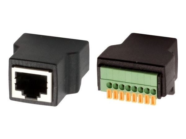 EXSYS EX-49112, RJ-45, 8-pin terminal block, Svart