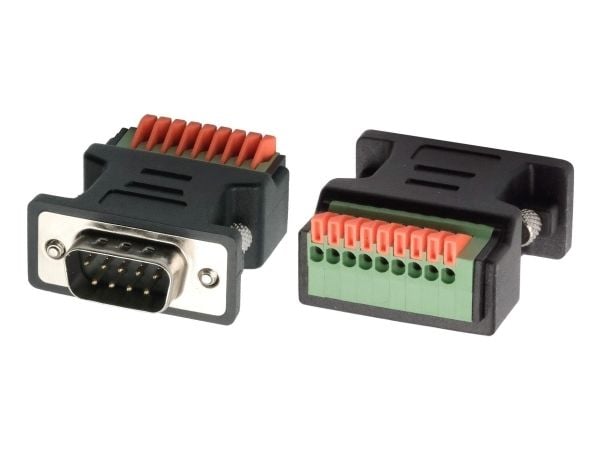 EXSYS EX-49110, 9-pin D-Sub, 9-pin terminal block, Svart