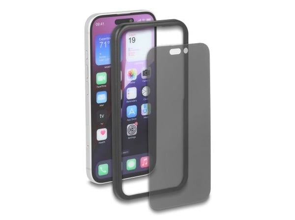 Delock beskyttelsesfilm for iPhone 16 med herdet glassbeskyttelsesskjerm Antispion 4-veis personvernskjerm med installasjonshjelp