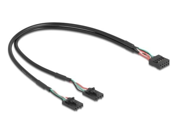 Delock-kabel USB 2.0 hunnkontakt 2,54 mm 10-pinners til 2 x USB 2.0 hunnkontakt 2,54 mm 4-pinners 30 cm