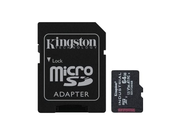 Kingston Industrial - Flashminnekort (microSDXC til SD-adapter inkludert) - 64 GB - A1 / Video Class V30 / UHS-I U3 / Class10 - microSDXC UHS-I