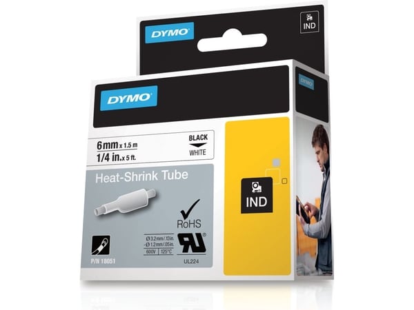 DYMO RhinoPRO Heat shrink tubing - Polyolefin - hvit - Rull (0,6 cm x 1,5 m) 1 rull(er) hylser - for Rhino 4200, 6000, 6000 Hard Case Kit