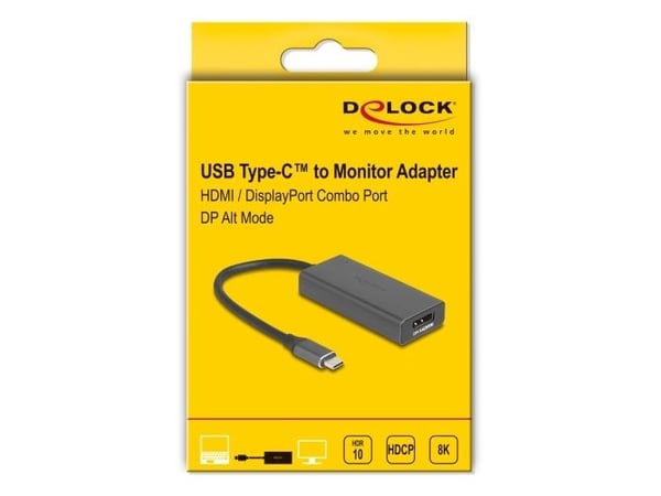 DeLOCK 64316, 0,15 m, USB Type-C, HDMI + DisplayPort, Uros, Naaras, Suora