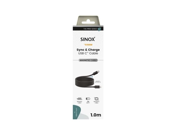 Sinox PRO USB C 2.0 magnetisk kabel. 1 m svart