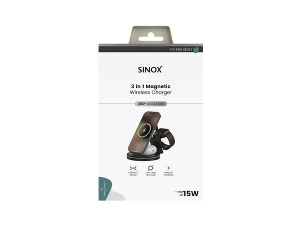 Sinox PRO 3-in-1 15W langaton latausteline, musta