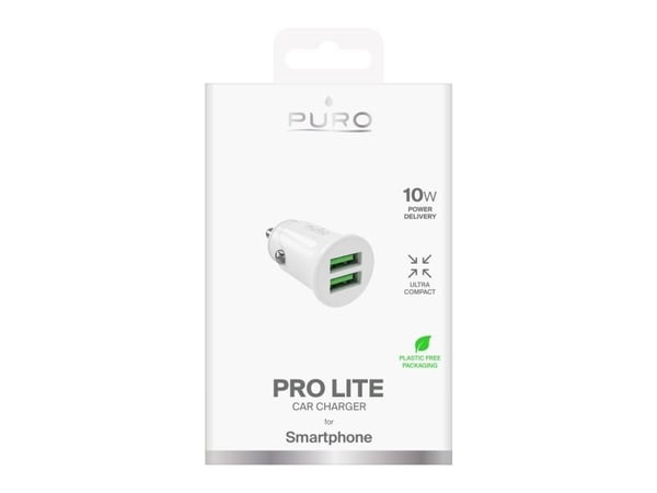Puro Pro Lite 2x USB-A 10W autolaturi - valkoinen