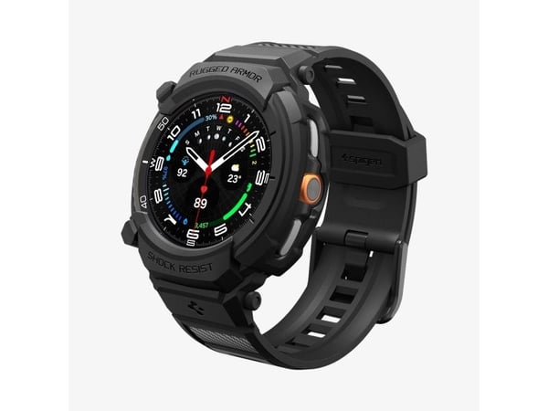 Spigen Rugged Armor Pro, Etui + bånd, Smartklokke, Sort, Samsung, Watch 8 Classic (46mm), Termoplastisk polyuretan (TPU)