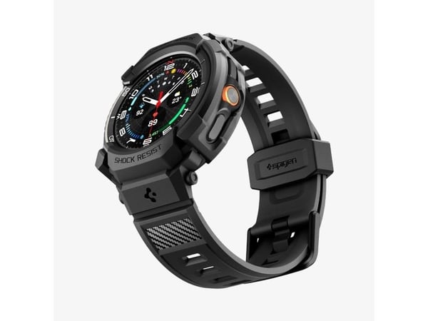 Spigen Rugged Armor Pro, Etui + bånd, Smartklokke, Sort, Samsung, Watch 8 Classic (46mm), Termoplastisk polyuretan (TPU)