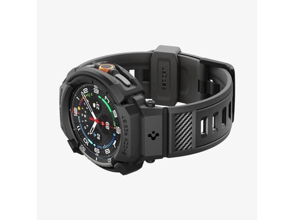 Spigen Rugged Armor Pro, Etui + bånd, Smartklokke, Sort, Samsung, Watch 8 Classic (46mm), Termoplastisk polyuretan (TPU)