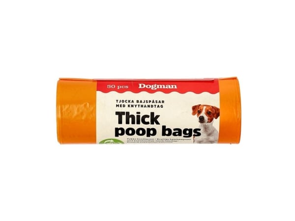DOGMAN Tykke bæsjposer med knytehåndtak 50-poser Oransje