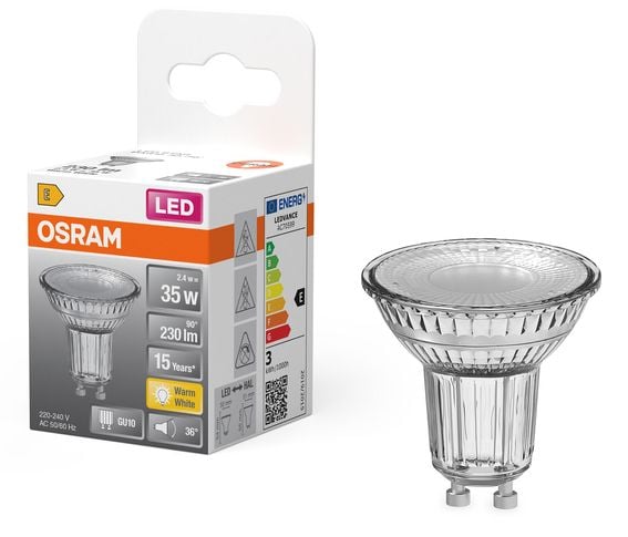 OSRAM STAR - LED-pære for søkelys - form: PAR16 - GU10 - 2.4 W (ekvivalent 35 W) - klasse E - varmt hvitt lys - 2700 K