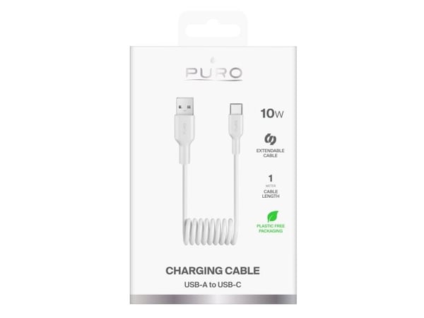 Kierrekaapeli Puro 10W USB-A - USB-C 1m - biały