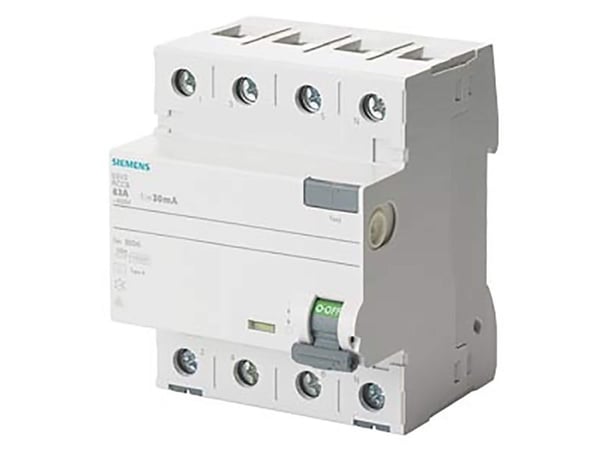 SIEMENS vikavirtasuojakatkaisija tyyppi A 63A 3-napainen + nolla 300mA laukaisuvirta 400V 4 moduulin leveys