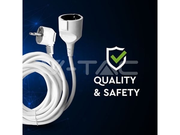 V-TAC VT-3001, 5 m, Sisä- ja ulkotila, Tyyppi F, Type F (CEE 7/4), 1,5 mm², Polypropeeni (PP)