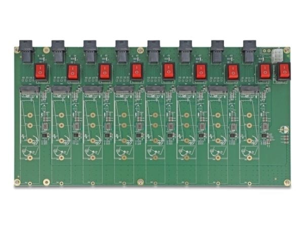 Delock M.2-testkort for 8 x M.2 NVMe Key M SSD med SFF-8643-kontakt