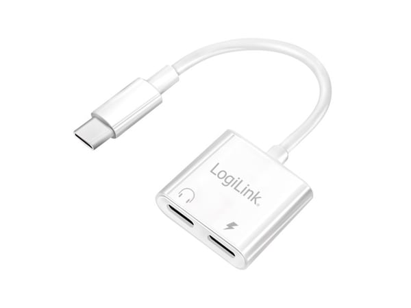 LogiLink USB-C Audio adapter, USB-C/M to 2x USB-C/F, 60W PD, white