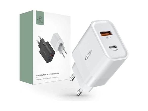 Tech-Protect C30W 2-port Network Charger PD 30W QC 3.0 White