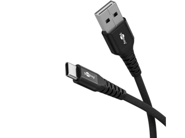 USB-C™ superpehmeä tekstiilikaapeli metalliliittimellä, 0,5 m, musta