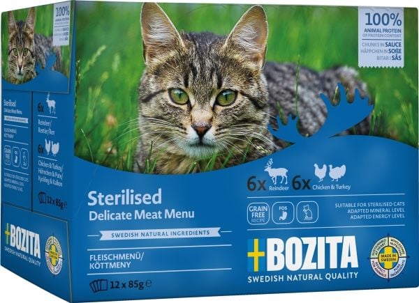 Bozita Steriloitu liha kastikkeessa märkä kissanruoka 12x85g