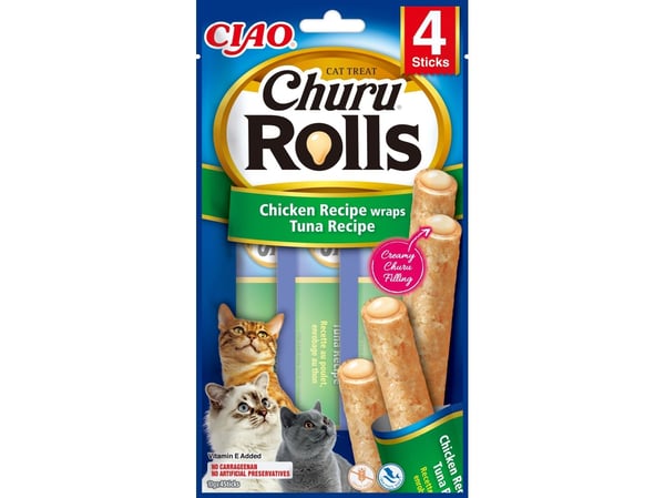 INABA Churu Rolls Chicken recipe wraps Tuna recipe - Kattegodbidder - 4x10 g