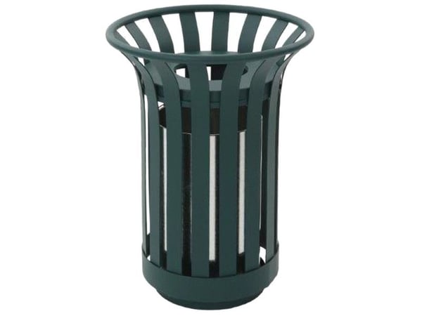 Udendørs affaldsspand, V-Part, grøn, stål, 40 l, rund, medium. inderspand i metal, ilddæmpende, t...