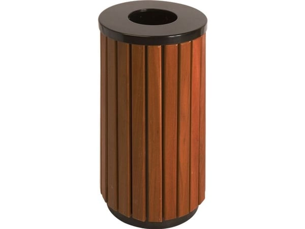 Udendørs affaldsspand, V-Part, træ, stål, 40 l, rund, med sort låg, inderspand i metal, ilddæmpen...