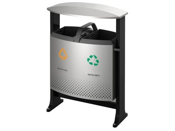 Udendørs affaldsspand, V-Part, sort mat, stål, 2-rums, 2x39 l, med inderspand i plast, til tungt ...
