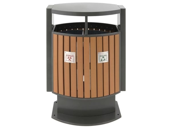 Udendørs affaldsspand, V-Part, grå, stål/træ, 2-rums, 2x39 l, med inderspand i metal, ilddæmpende