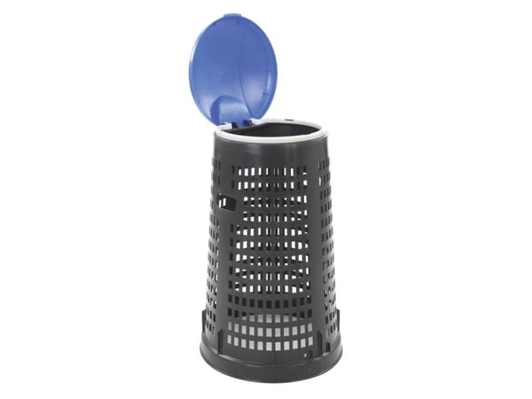 Affaldsstativ, V-Part, sort, plast, 110 l, med blåt låg og sækkeholder