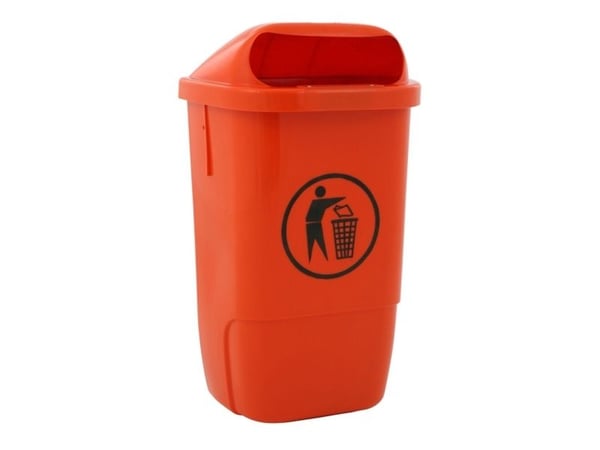 Avfallsbehållare för utomhusbruk, V-Part, orange, plast, 50 l, förberedd för vägg- eller markmontering, med nyckel, för grovavfall och utomhusbruk