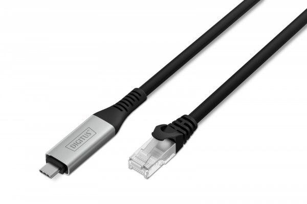 DIGITUS - Nettverkskabel - USB-C (hann) til RJ-45 (hann) - 6.2 mm - S/FTP - dupleks - CAT 6a - USB 3.2 Gen 1 - støtte for Gigabit Ethernet, halogen...