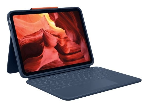 Logitech Rugged Combo 4 Touch - Tastatur og folioveske - med styrepute - Apple Smart connector - QWERTY - Storbritannia - klassisk blå - for Apple ...