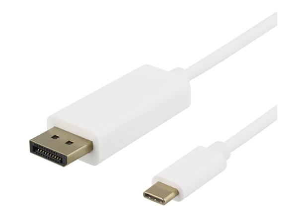 DELTACO - Adapterkabel - 24 pin USB-C (hane) till DisplayPort (hane) - 1 m - 4K60Hz (3840 x 2160) stöd - vit