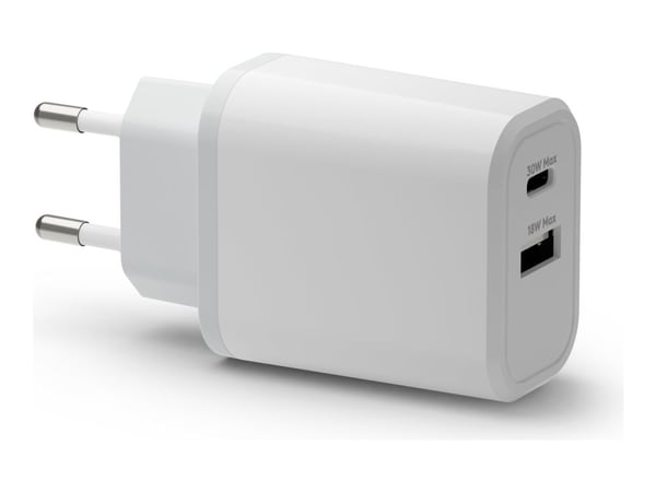 dbramante1928 re-charge - Strømadapter - 30 watt - 3 A - PD/PPS - 2 utgangskontakter (USB-C, USB) - hvit - Europa
